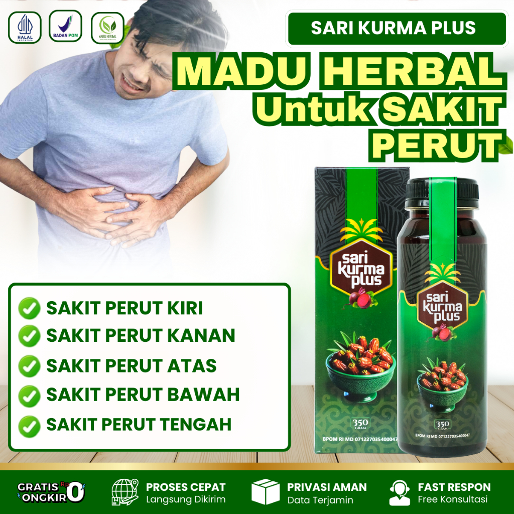 Obat Untuk Sakit Perut Sebelah kiri/Kanan, Nyeri Perut Bagian Bawah, Tengah, Atas - Sari Kurma Plus 