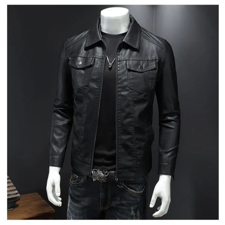 Jaket Kulit Pria Hitam Premium Desain Clean Look dengan Kerah Kemeja