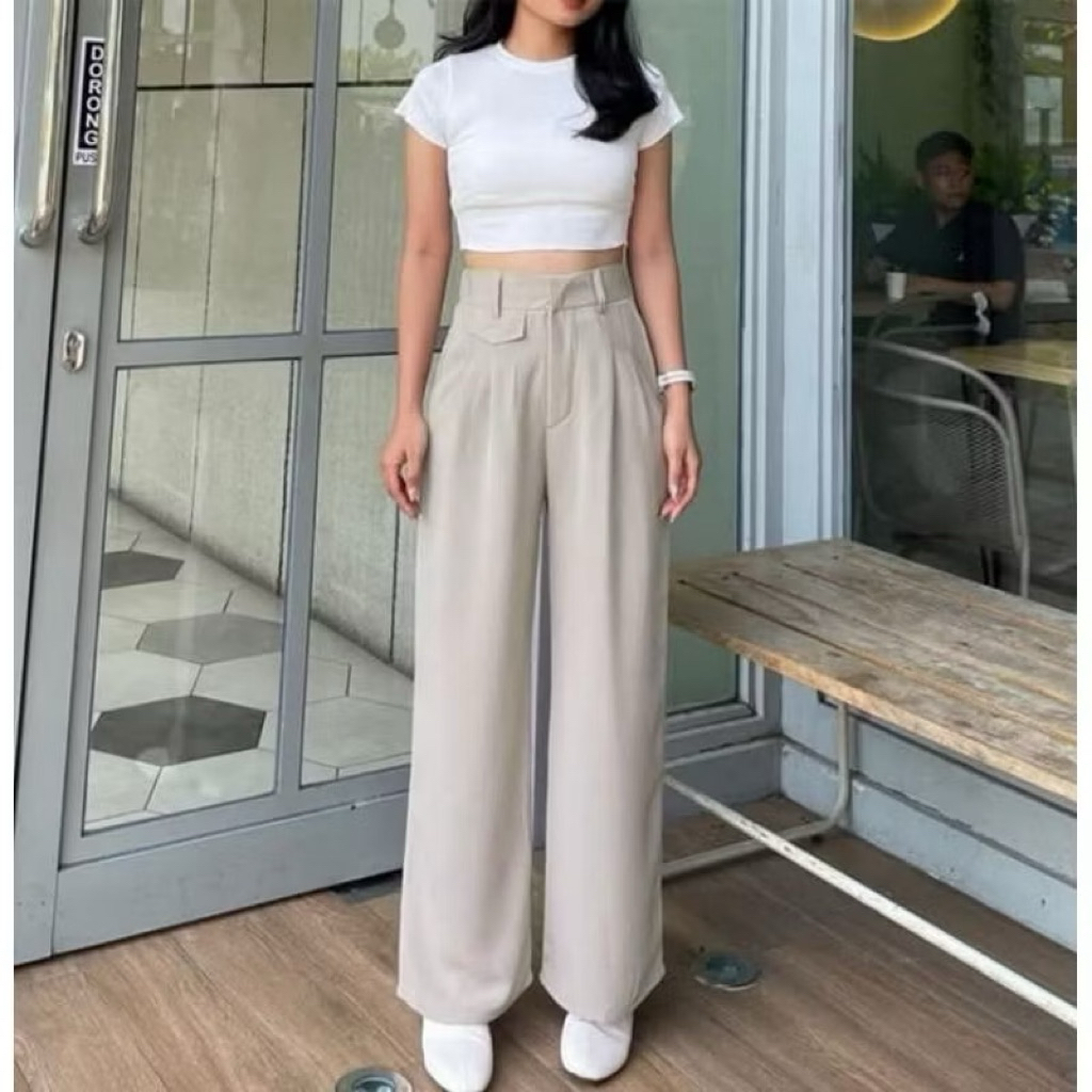 NAYFOS | ORO PANTS Polyester Cullote Highwaist Anti Kusut Loose Pants Trouser Wanita Panjang Casual 