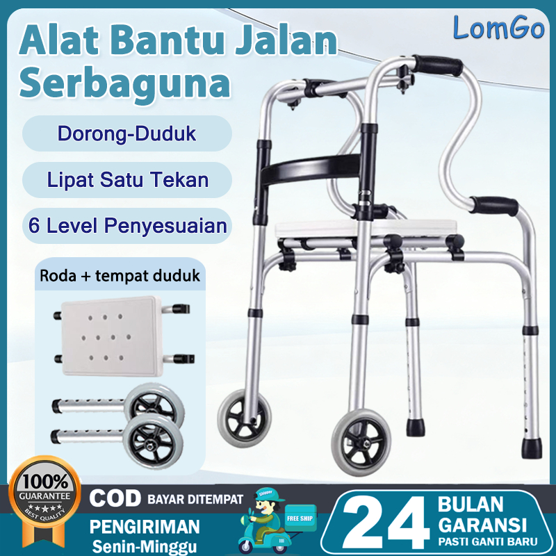 COD&ORI Alat Bantu Jalan Dewasa-Lansia 4 Roda Multifungsi - Walker dengan Tempat Duduk Kursi Toilet 
