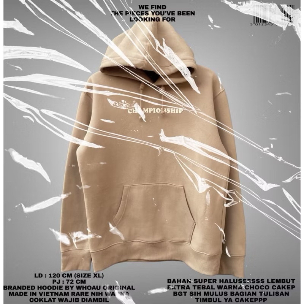 WHOAU HOODIE PREMIUM OVERSIZE UNISEX BROWN BAHAN BABYTERRY TEBAL PREMIUM KOREAN LOOK KOREAN STYLE VI