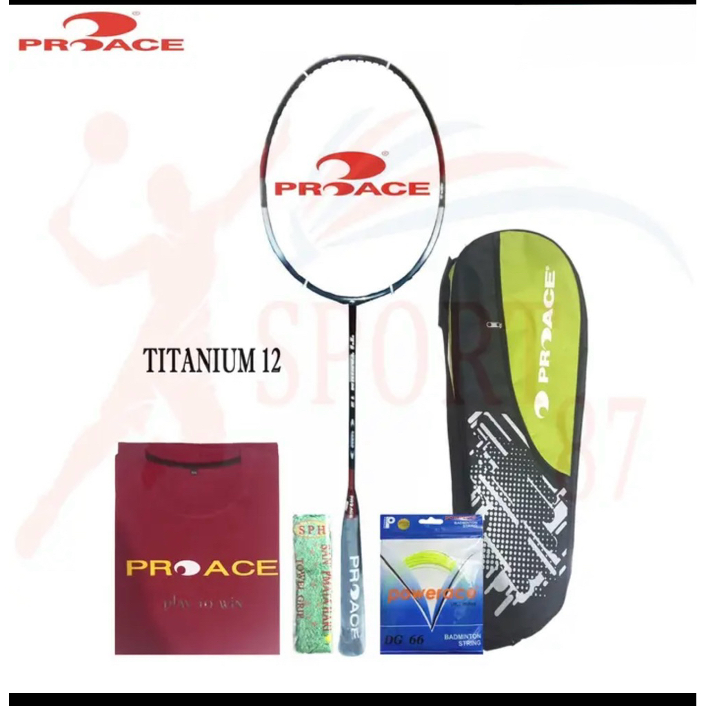RAKET BADMINTON PRO ACE TITANIUM 12 / PRO ACE TI 12 BONUS LENGKAP ORIGINAL