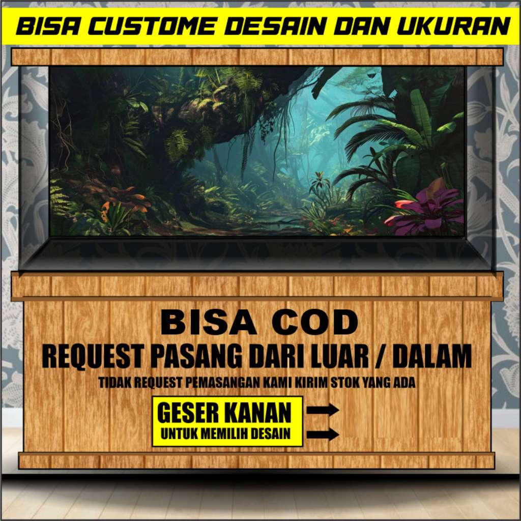 STICKER AQUARIUM, AQUASCAPE,STIKER KACA AQUARIUM,BACKGROUND AQUARIUM TEMA HUTAN JUNGLE FI2