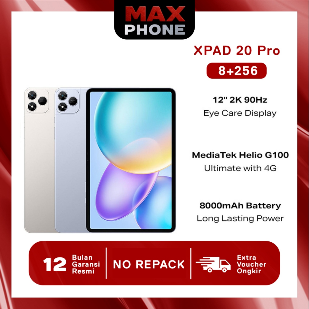 Infinix XPAD 20 Pro 8/256GB - Mediatek G100 Ultimate - 12" 2K 90Hz - 8000 mAh - 4G LTE