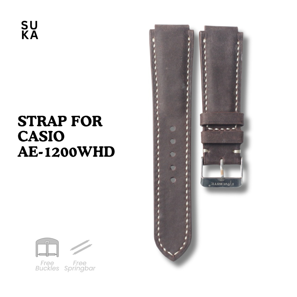 Strap Kulit Casio AE 1200 WHD -  Crazy Horse Millo | Strap Kulit Sapi Premium | Handmade, Nyaman & T