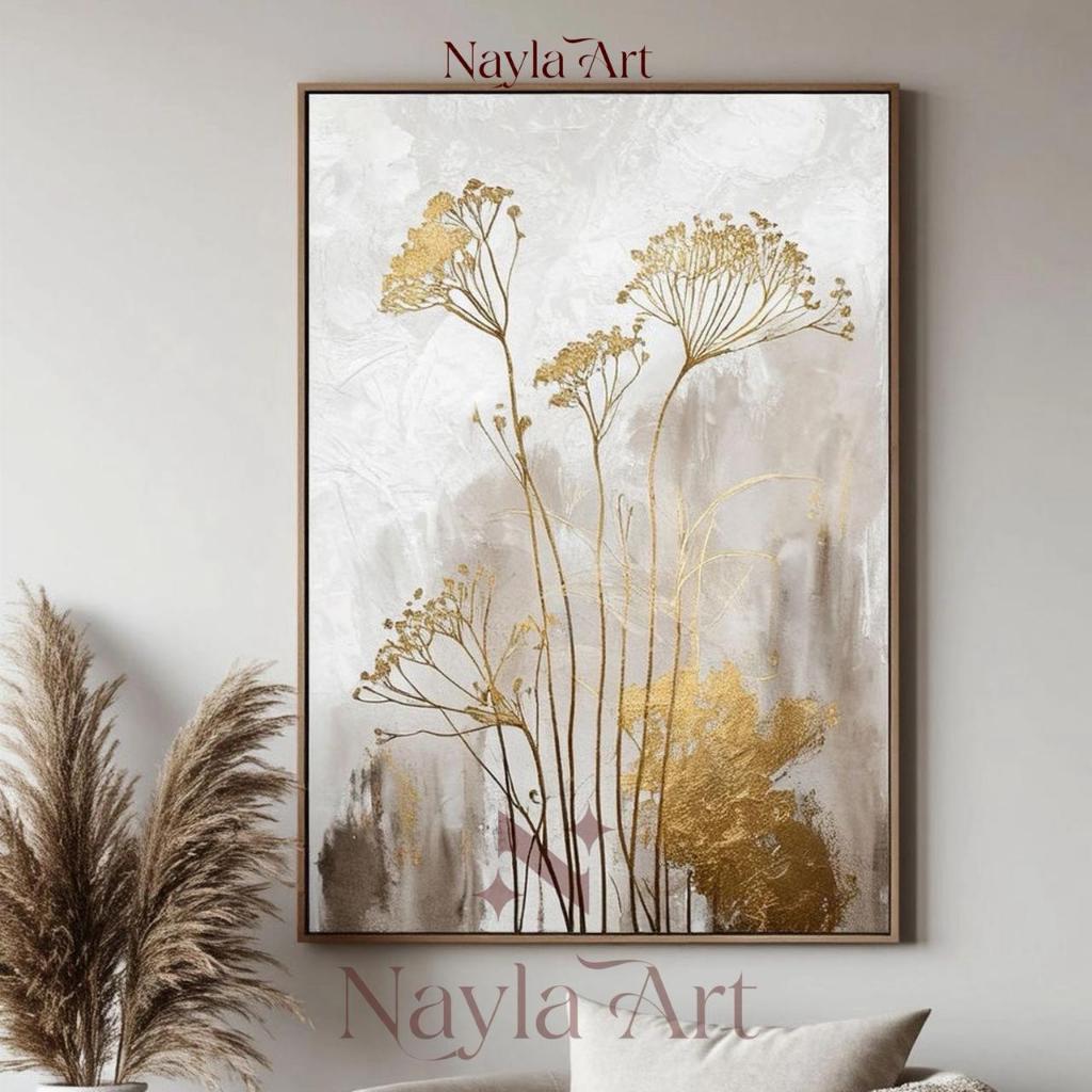 Lukisan Dinding Abstrak Gold 3D Handmade Aesthetic