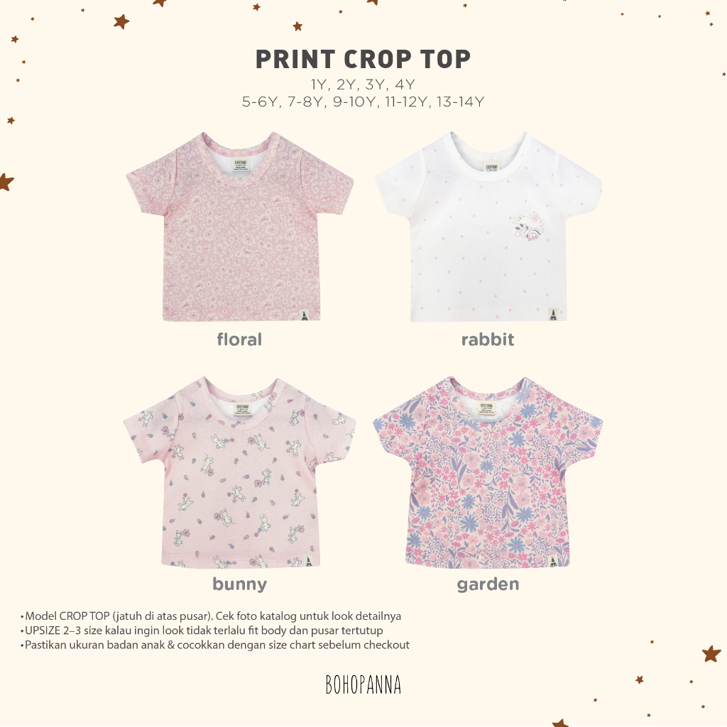 BOHOPANNA - PRINT CROP TOP - CROP TOP ANAK - ATASAN ANAK PEREMPUAN - KAOS ANAK PEREMPUAN