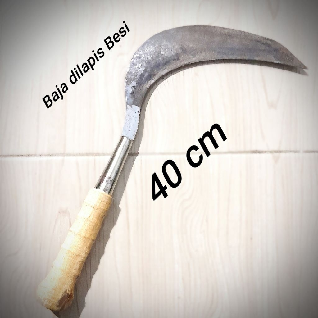 Aret super Alat Berkebun sabit Bahan Baja Lapis Besi Panjang 40 cm Kuat Tahan Karat Gagang Kayu Keni