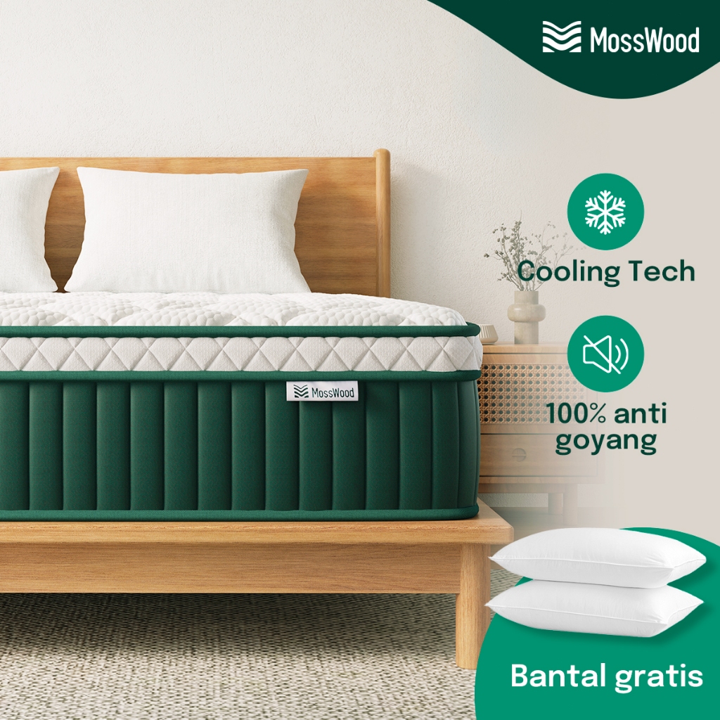 MossWood kasur spring bed ​​Busa cooling mint lantai matras Pegas baja tebal ukuran 200x200cm