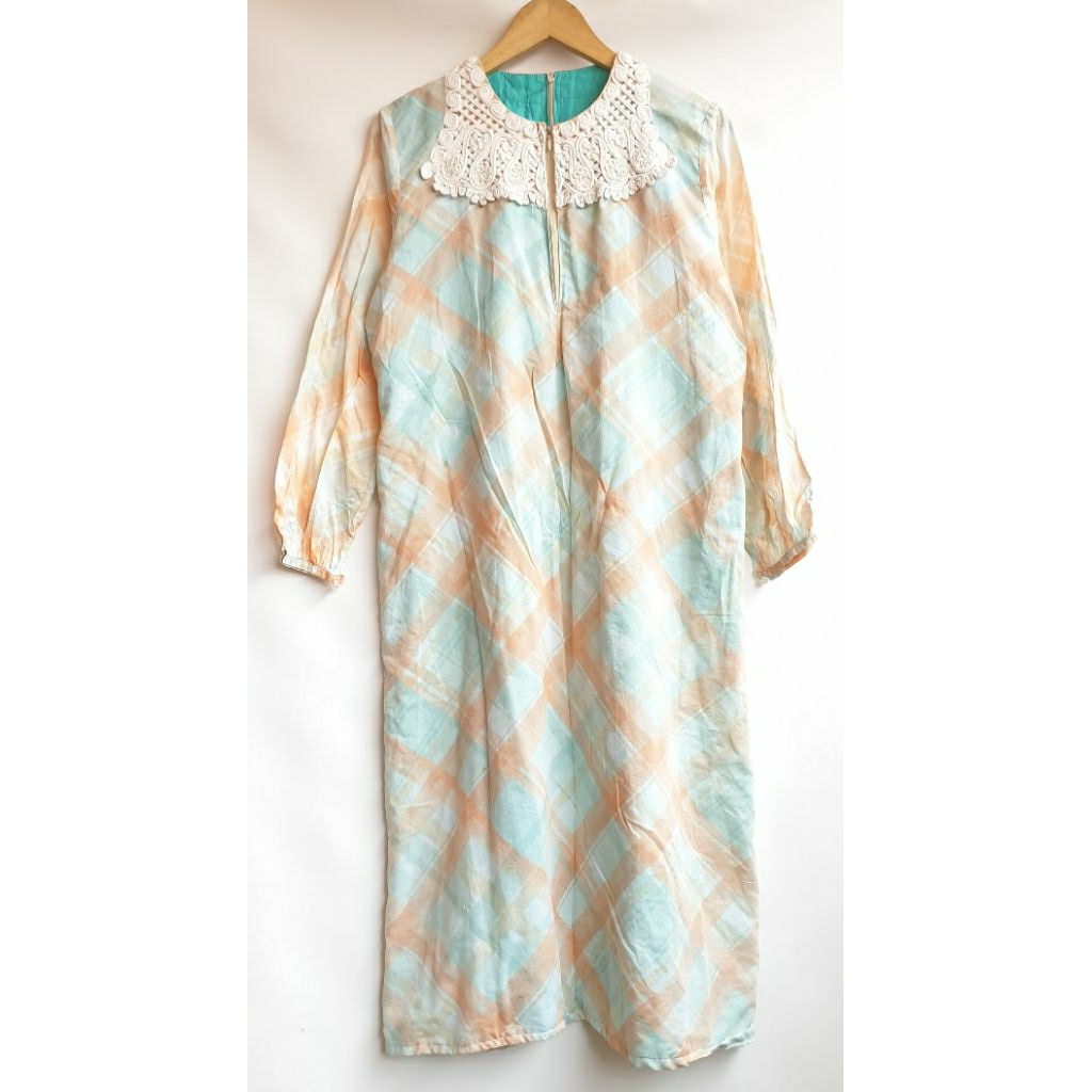 Long Tunik Dress Maxi Daster Muslimah Gaun Busui Freinly Panjang Lengan Panjang Vintage Motif Kotak 