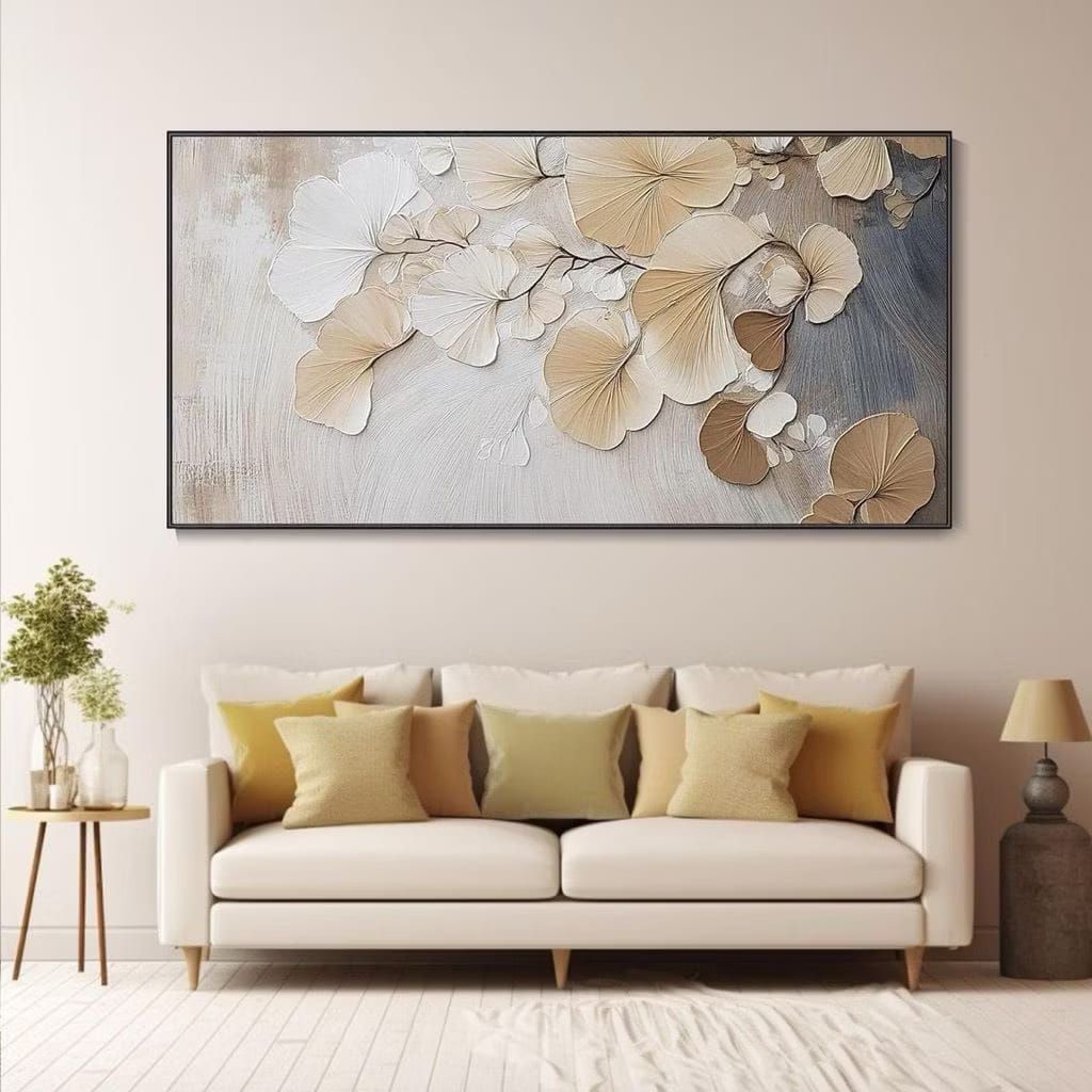Lukisan Dinding Bunga Teratai Abstrak - Lukisan Tekstur timbul - Hiasan dinding Ruang tamu