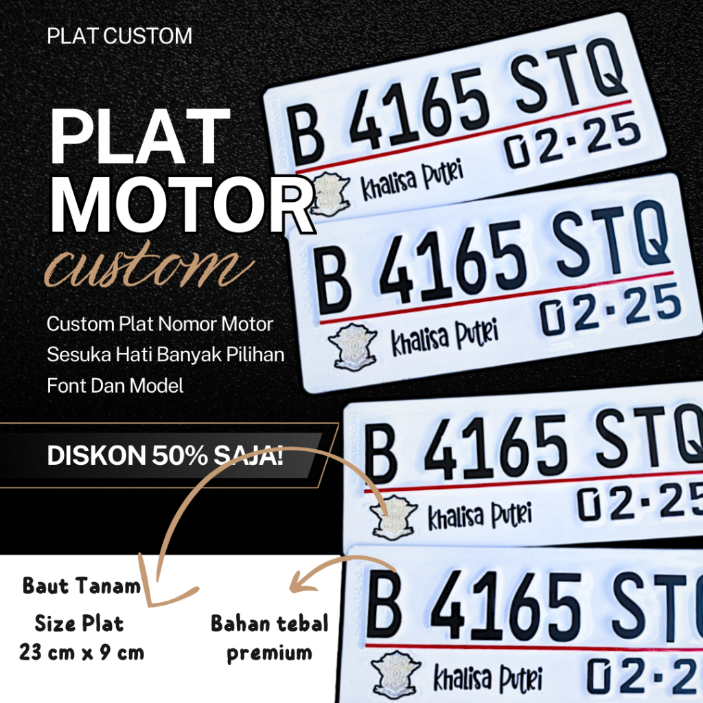 PLAT MOTOR CUSTOM PLAT MOTOR UKURAN KECIL PLAT MOTOR 1 PCS BAUT TANAM PLAT MOTOR VARIASI