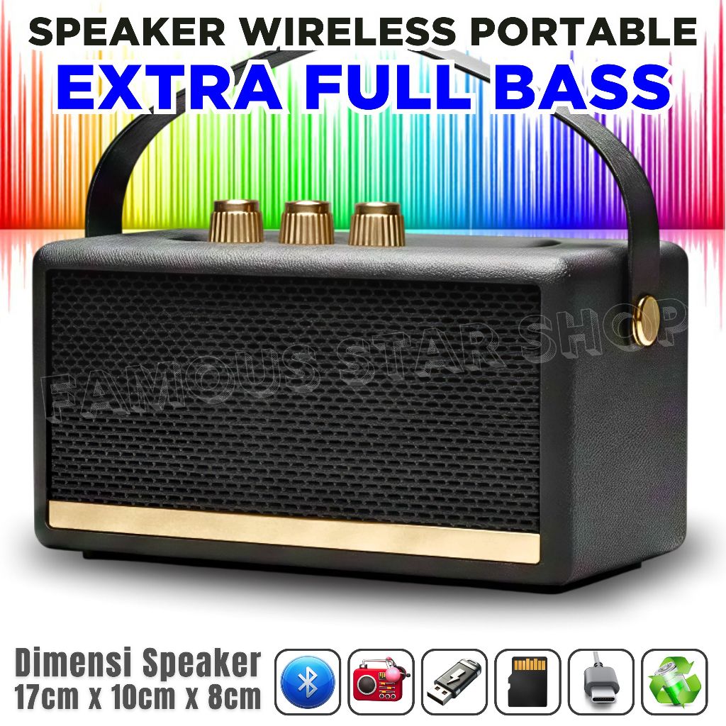 Speaker Full Bass Charger USB Tipe-C Bisa Bluetooth Radio USB TD Card LED Indikator Baterai FLECO F-
