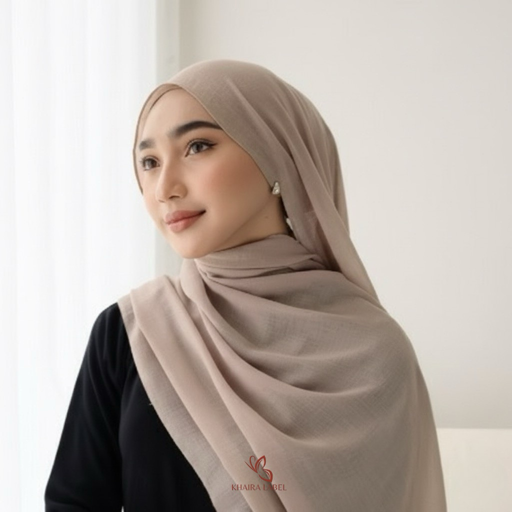 Pashmina Viscose Premium Khayra Label – Jilbab Panjang Halus, Adem, Mudah Dibentuk, Ukuran 175x70cm