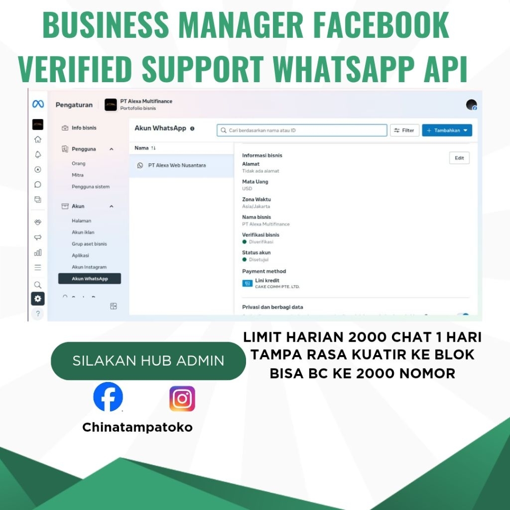 Business Manager Facebook Verified Support WhatsApp API