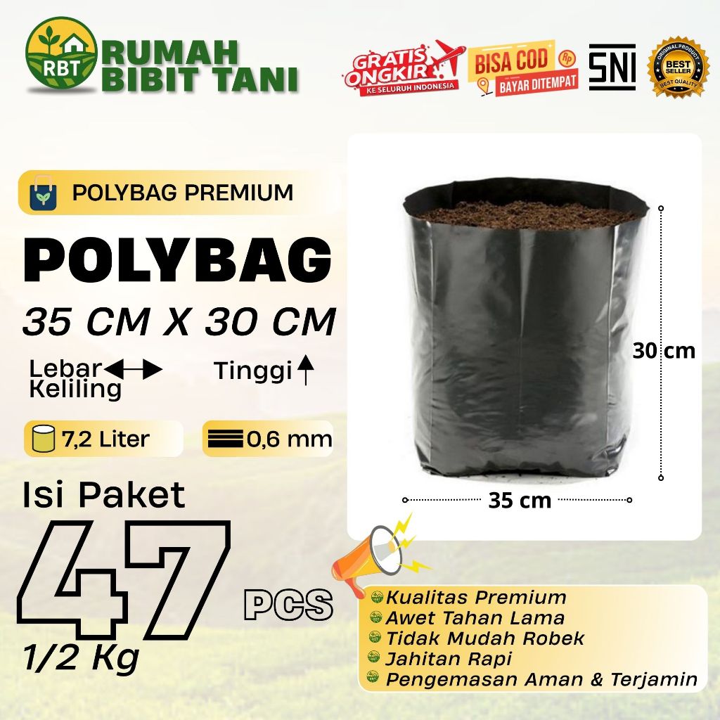 Polybag Tanaman 35x30 Tebal Isi 40 Pcs Kuat Tidak Mudah Sobek