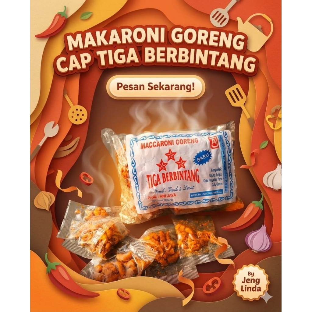 Makaroni Bantet Goreng Pedas Cap Tiga Bintang Cemilan Camilan Khas Malang by Jeng Linda