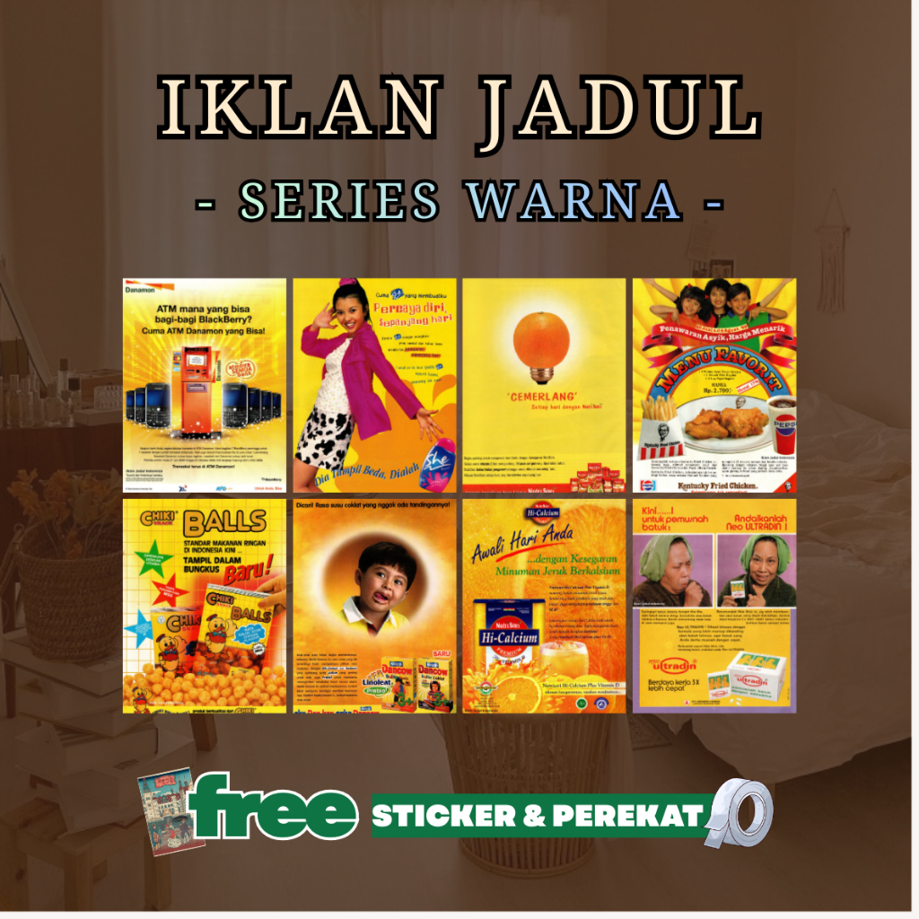 (12 PCS) Poster Dinding Bundle Iklan Jadul Indonesia (Series Warna) Isi 12 | Poster Kamar | Poster D