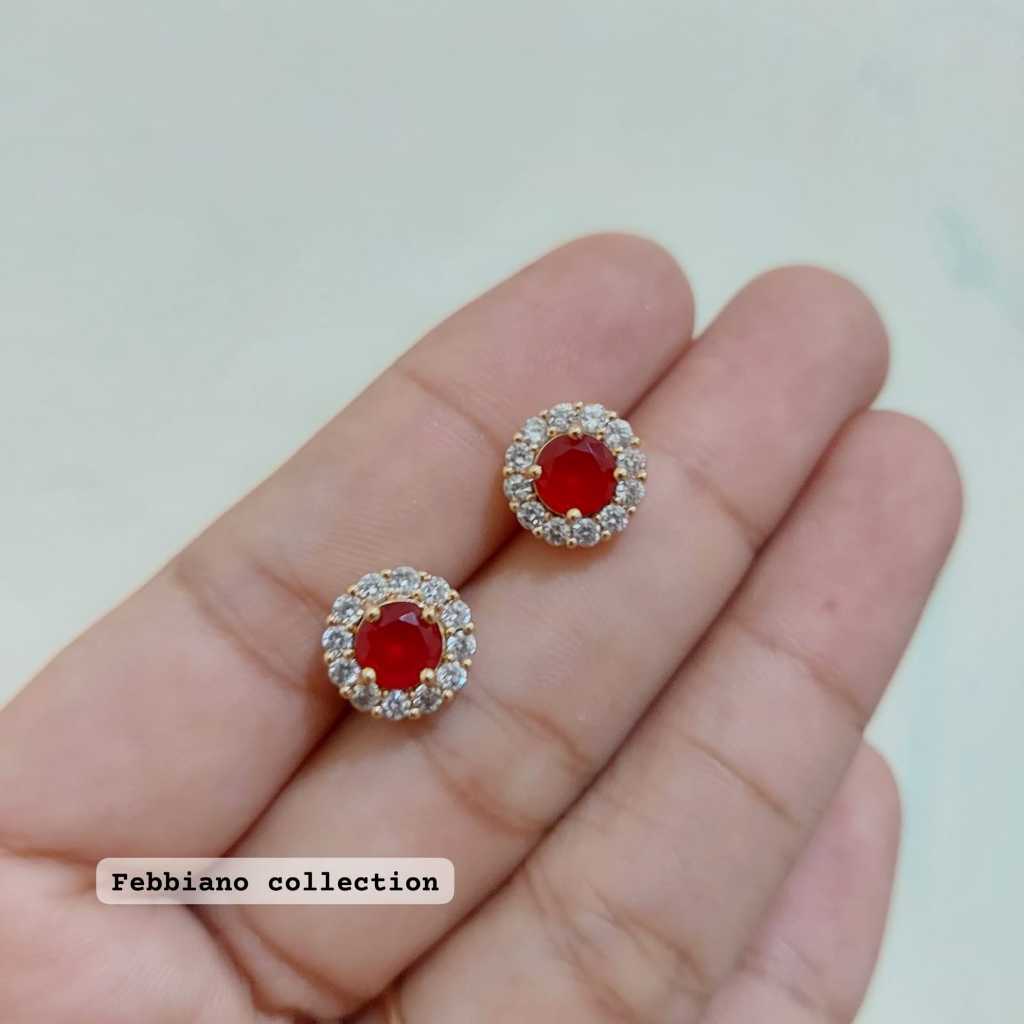 Anting tindik gold mata putih dan merah delima