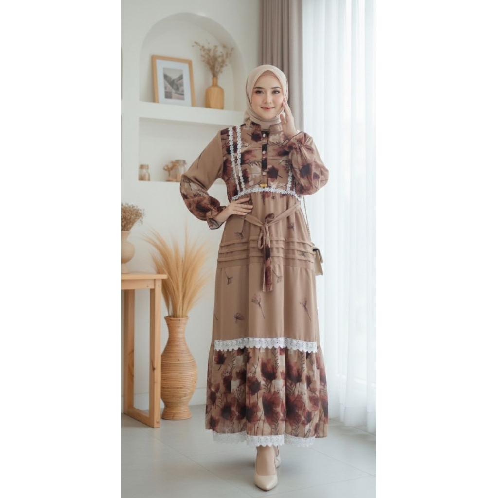 Violin Dress Ceruty Renda | Gamis Ceruty Renda | Gamis Lebaran Terbaru