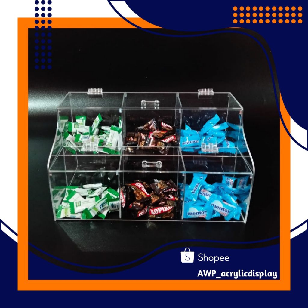 Display Tempat Permen Akrilik 2 Tingkat 6 Kotak / Tempat Permen Akrilik