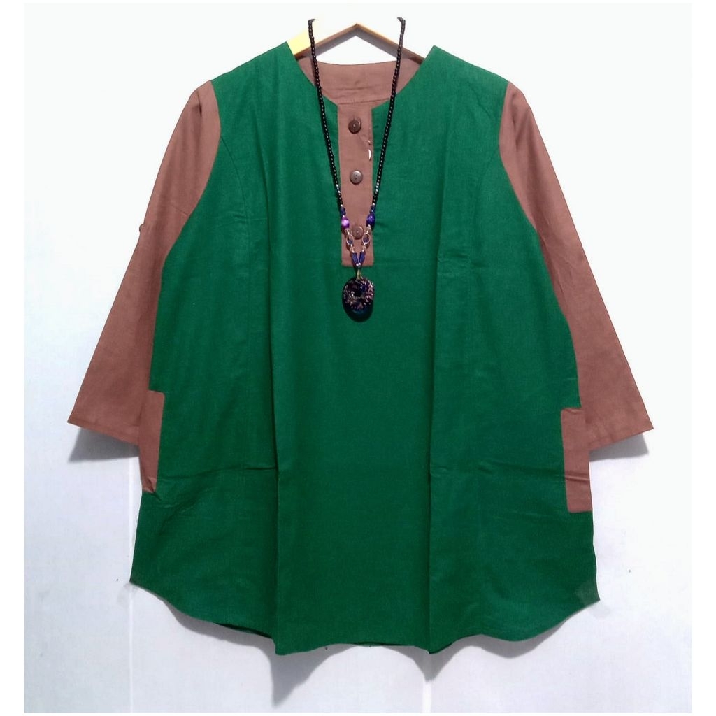 Atasan Wanita Katun Polos Bigsize Pakaian Blus Lengan panjang