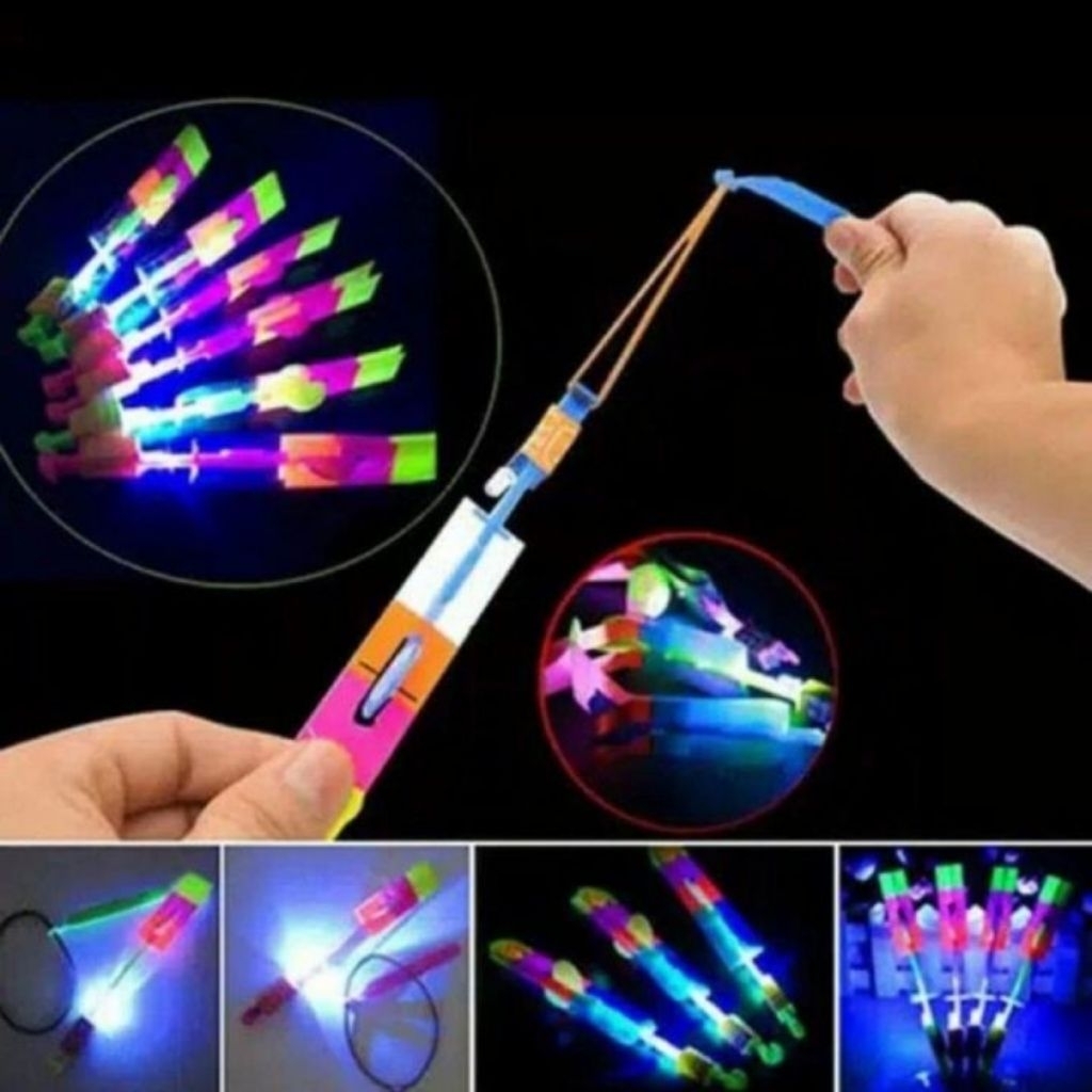 10 Pcs Baling Lampu Panah Lampu Mainan Slepetan Lampu LED Terbang  Mainan Ketapel Baling Lampu Kitir