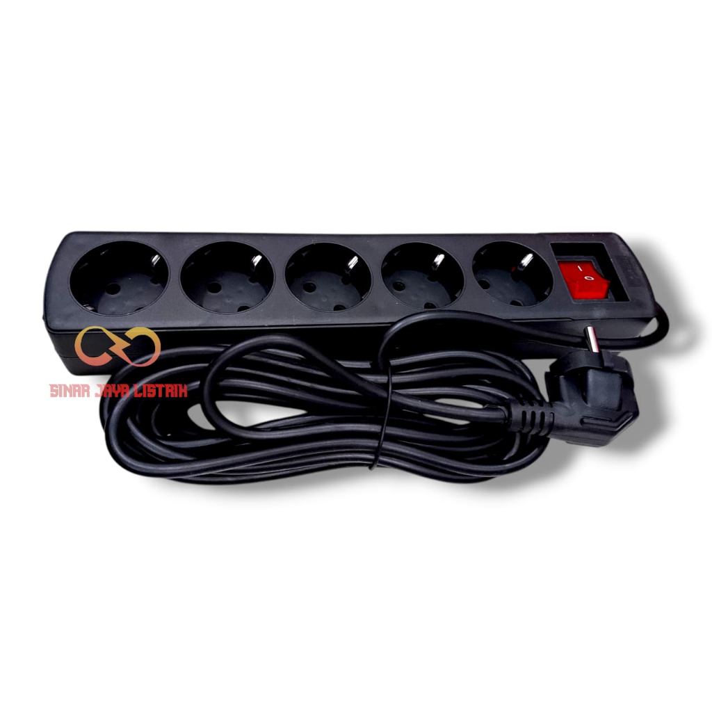 Dutron Stop Kontak 4 5 Lubang 5 Meter + Switch  DV‑SKK‑BL-54 55 Hitam