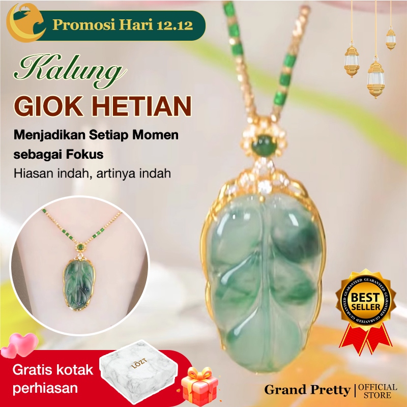 [HOT promo]Kalung Batu Giok Hijau Wanita Asli Kalung Liontin Giok Asli 100% Bersertifikat kalung hij