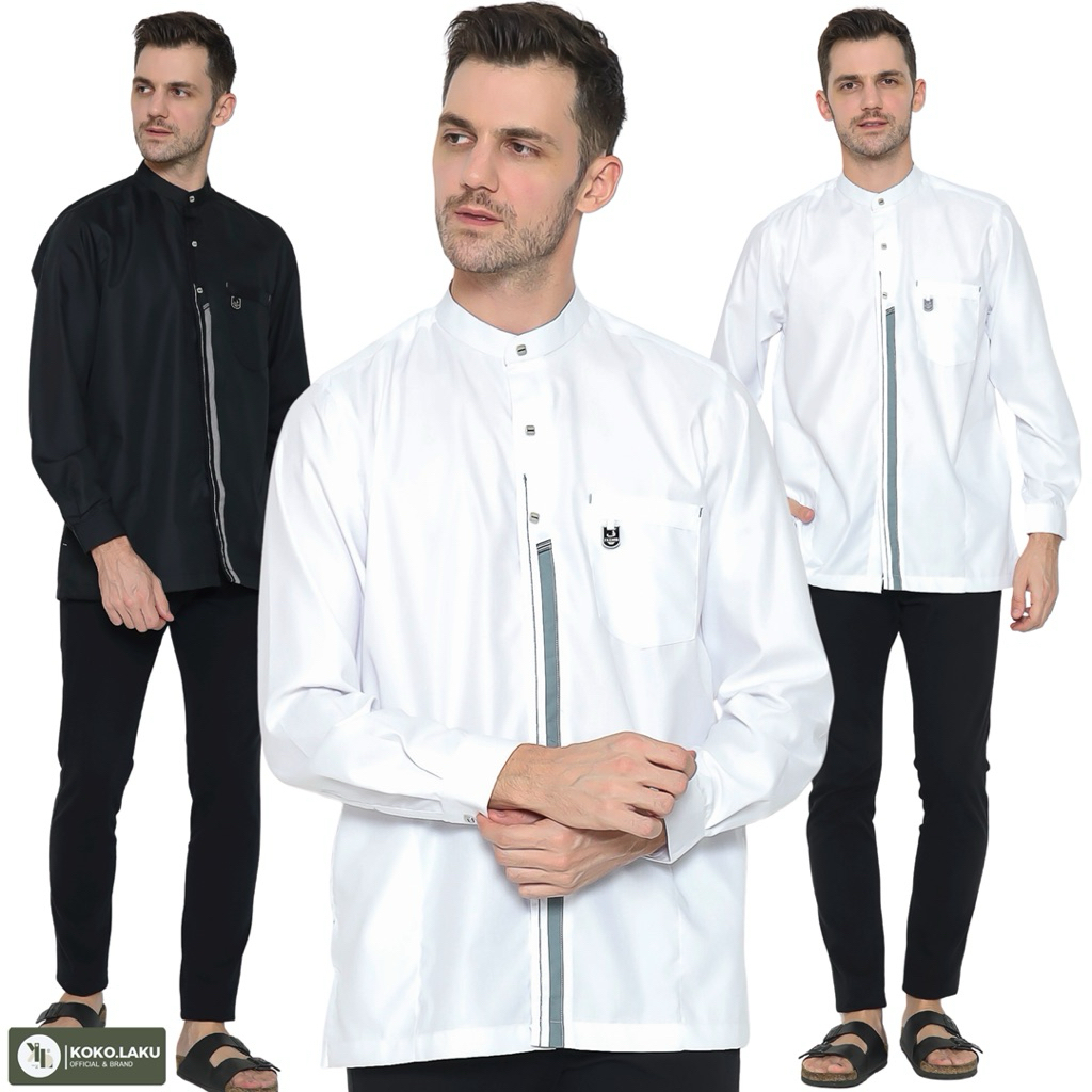 Baju Koko Lengan Panjang Kemeja Koko Reguler Terbaru Seragam Hadroh Motif Aplikasi Simple