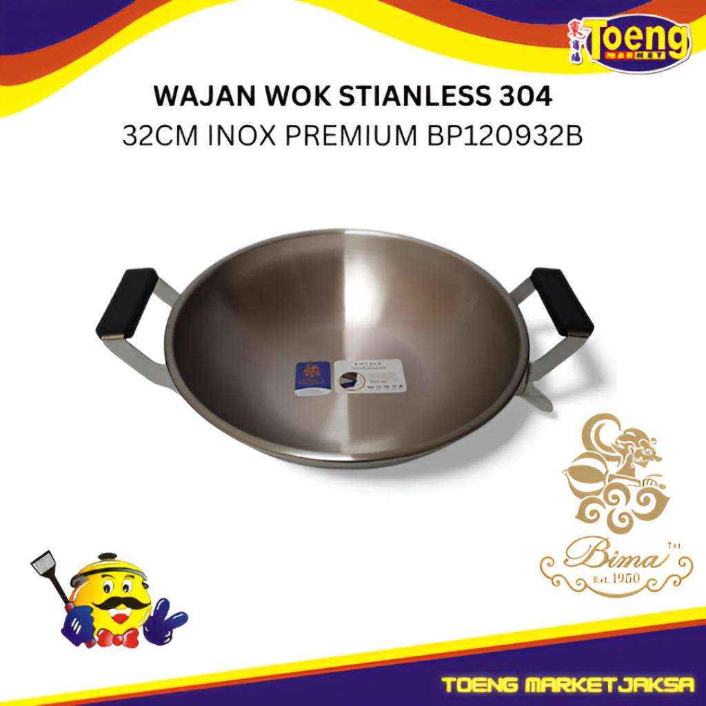 Wajan Stainless Sus 304 32 cm Bima - WOK 32CM INOX PREMIUM BP120932B HERITANCE CLASSIC BIMA