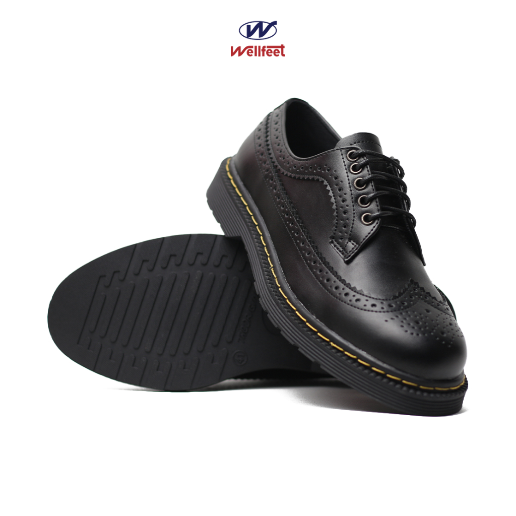 Wellfeet - Derby klasik Wingtif Black - Sepatu Wingtif Pria Low Boots Formal Pantofel Hitam Original