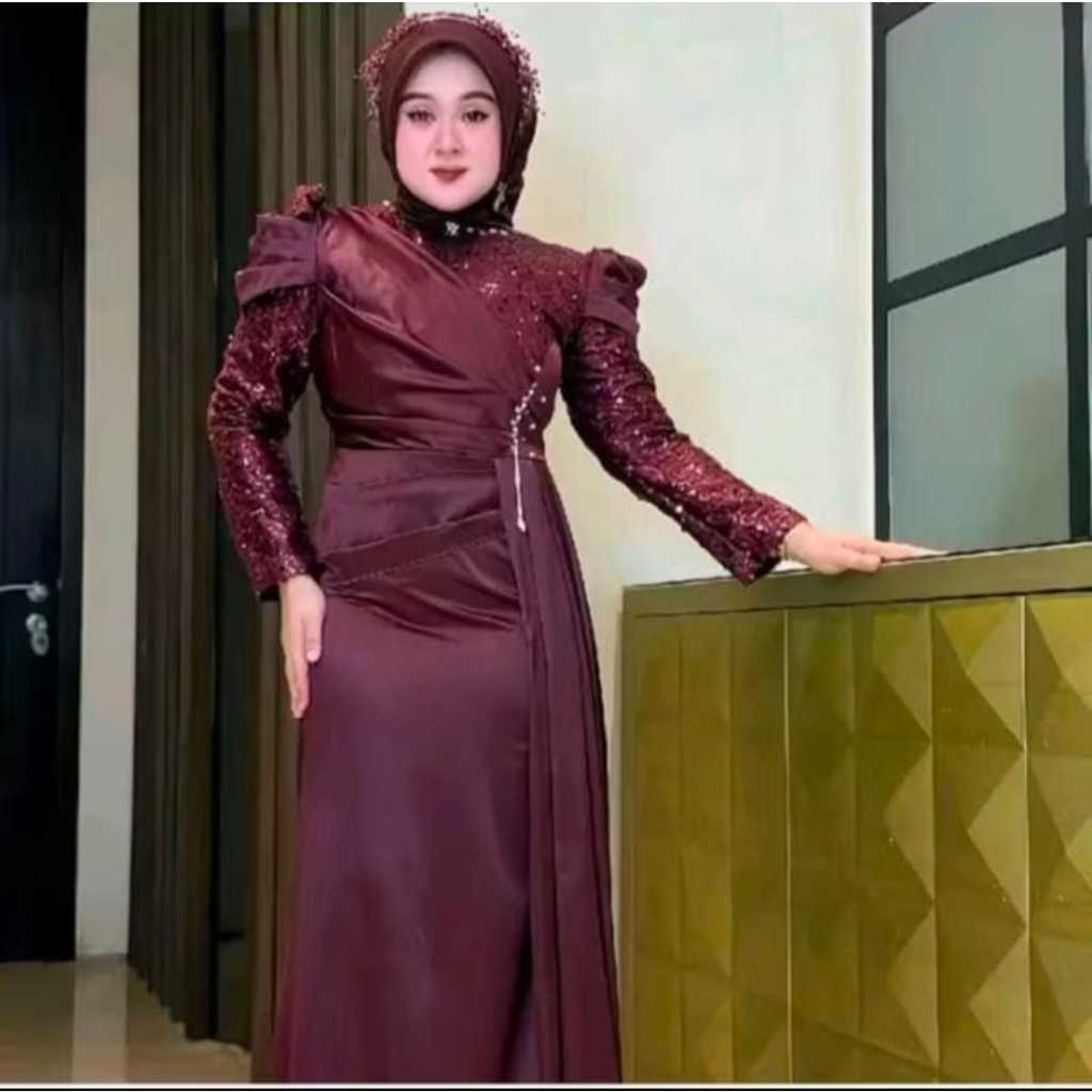 NINE OUTFIT // COD Aurel Dress Satin Mix Squin Premium // Gaun Pesta Wanita Jumbo S M L XL XXL // Dr