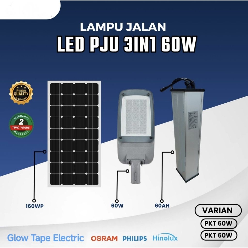 paket lampu jalan 60w 50w + baterai lifepo4 paket pjuts 60w pju 2in1 -