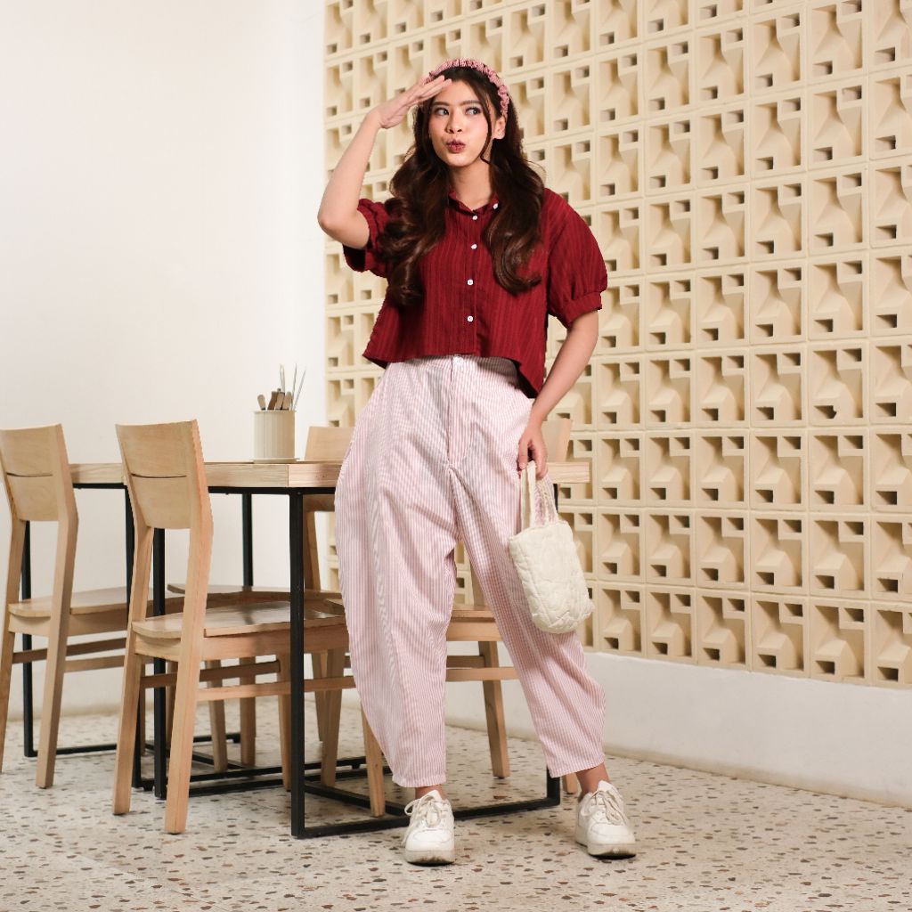 ENCHAT Yoenik Bong Barrel Pants Celana Panjang Wanita Comfy Oversize Kekinian