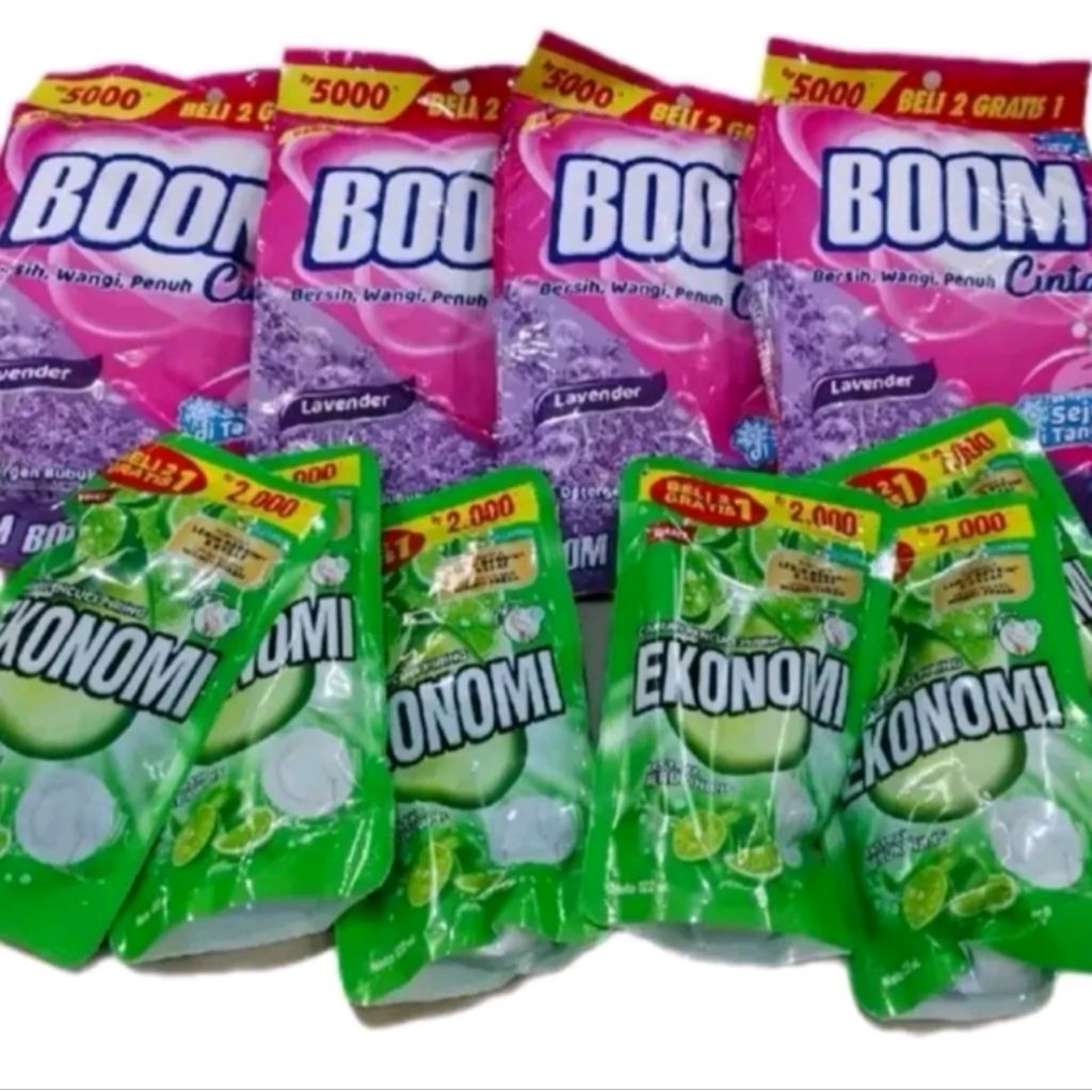 4 Deterjen Boom 5000 dan 6 Sabun Cuci Piring Ekonomi 2000