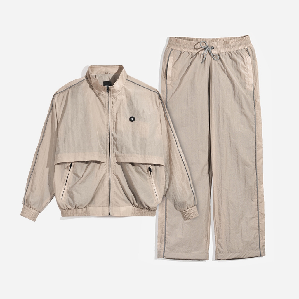 Warning Clothing - Graphite 2 Tracksuit Crinkle Jaket & Celana Sportwear Strip Beige