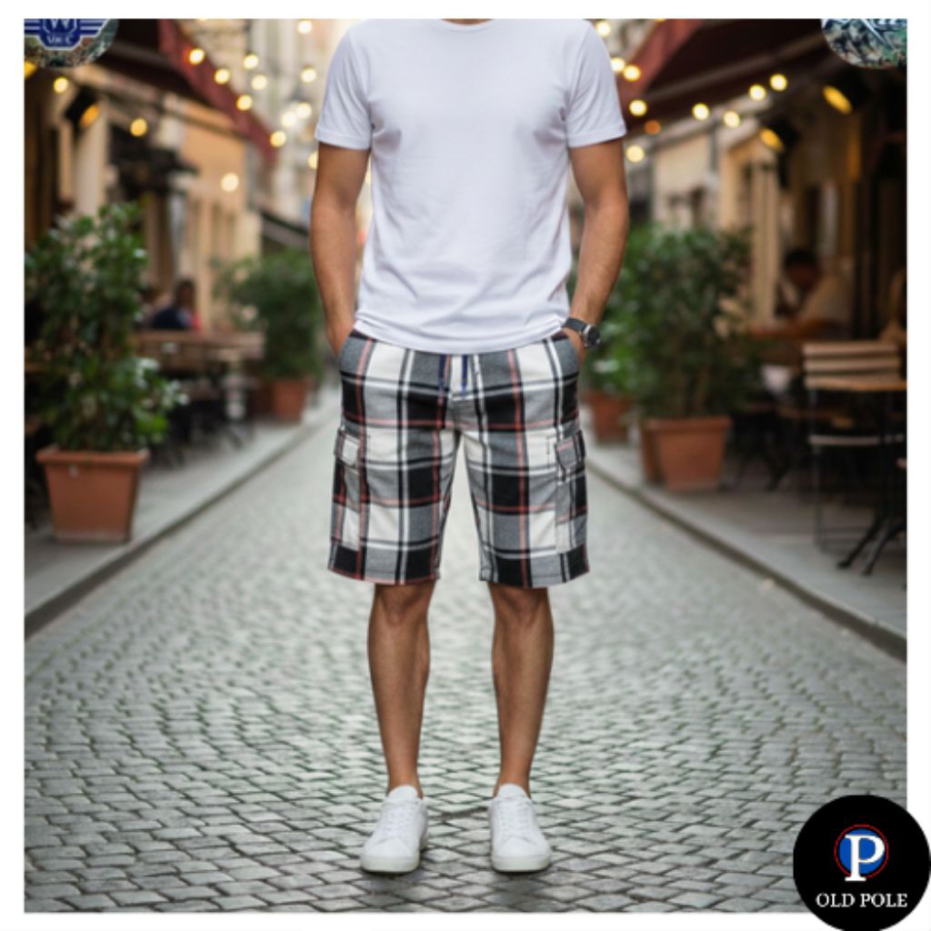 Mac Adventure| Celana Kargo Pendek| Motif Kotak Kotak| Premium