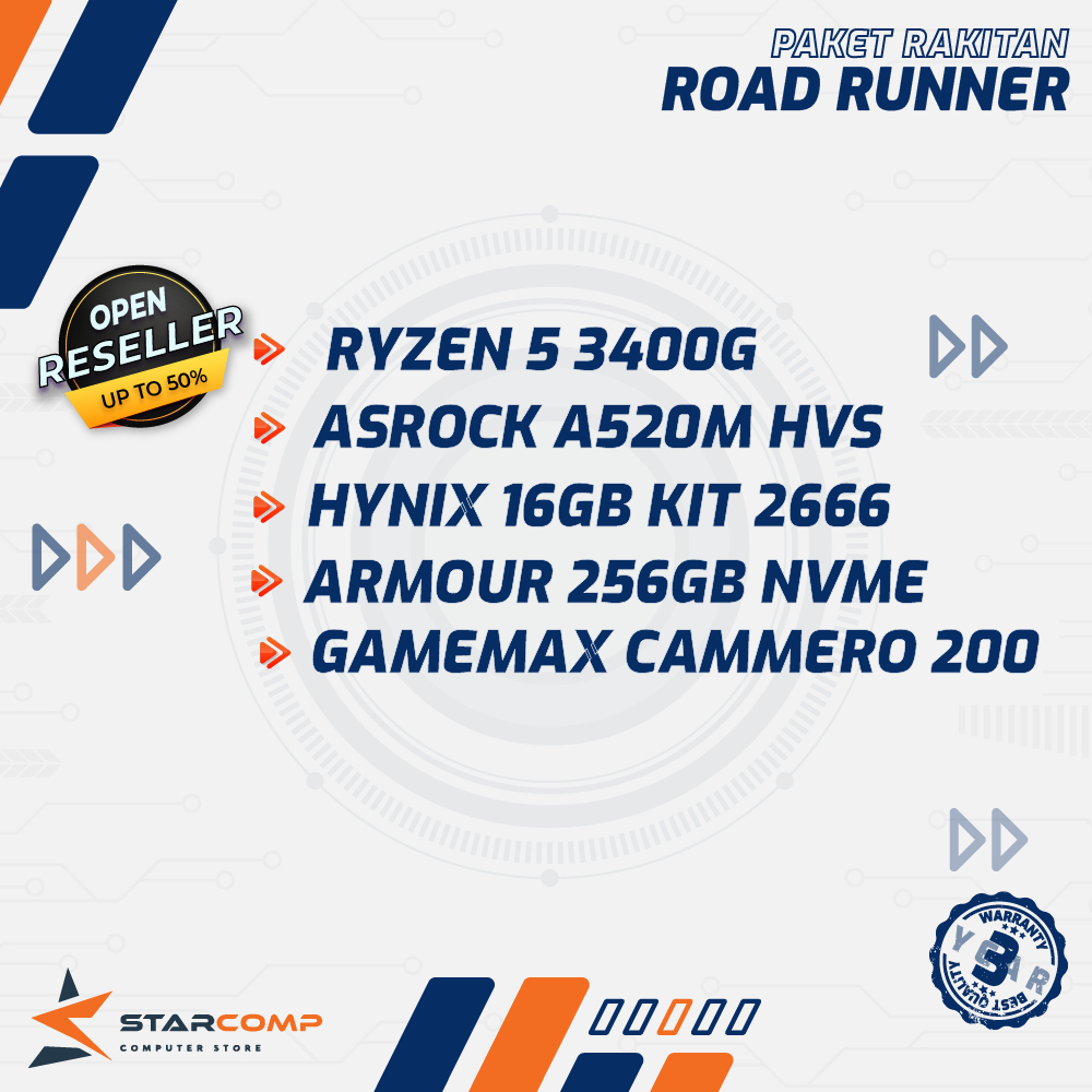 PC RAKITAN AMD RYZEN 5 3400G A520M 16GB DDR4 256GB NVME