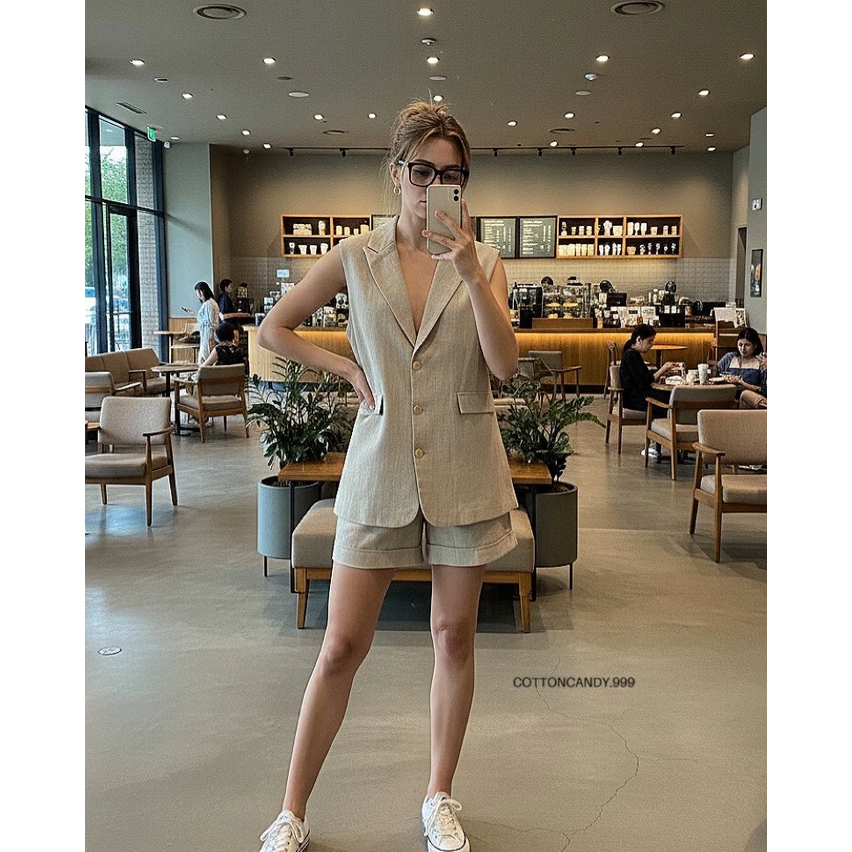 LUXENTIC- TS0481 RITA SET SLEEVELESS VEST TOP SHORT PANTS SETELAN COTTON CANDY IMPORT PREMIUM BANGKO