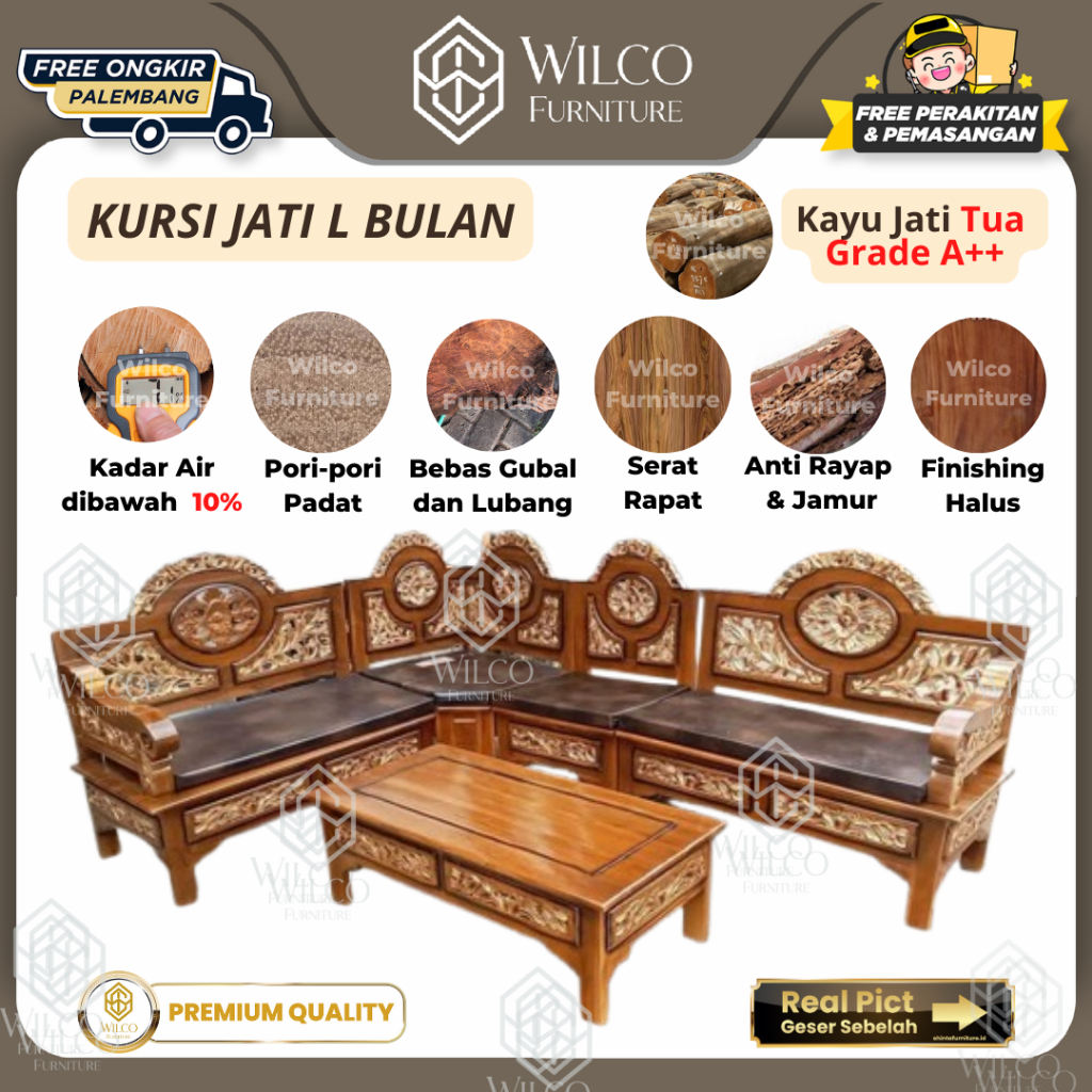 Kursi Tamu L Sofa Bulan Jati Jepara | Kursi Ruang Tamu Jati L Bulan L Kacamata