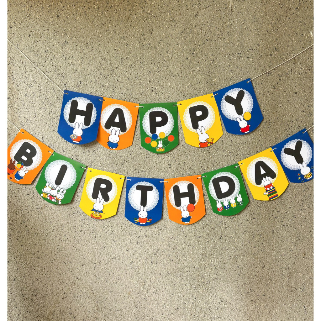 Miffy Flag Banner Bunting Happy Birthday Dekorasi Pesta Hiasan Ulang Tahun Backdrop Spanduk Kelinci 