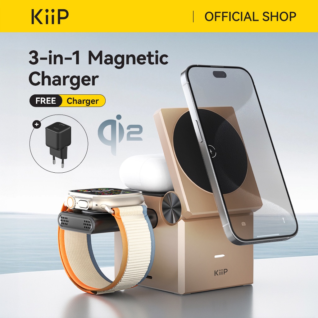 KiiP Wireless T1 Pro 15W Fast Charging Magnetic 3IN1 Foldable Magsafe Charging Station