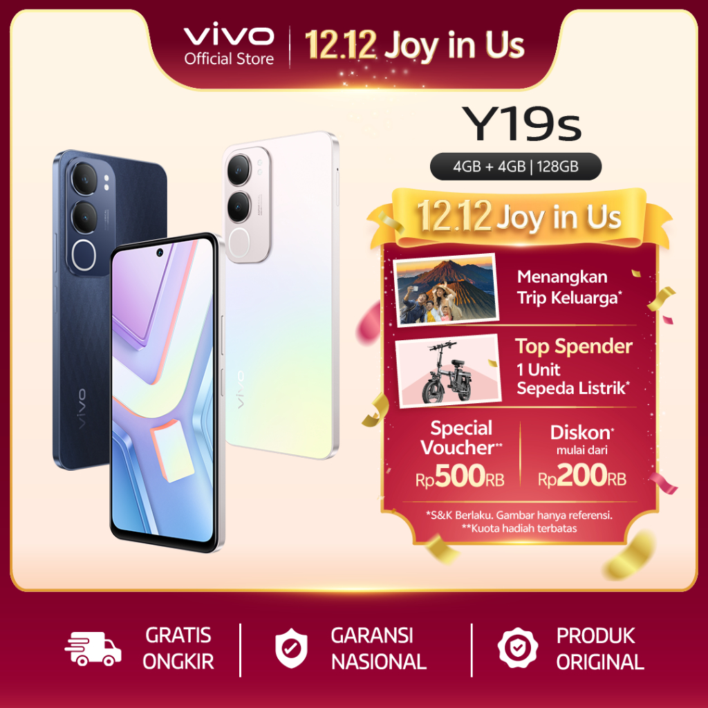 vivo Y19S (4/128) - 50 MP AI Camera, 5500mAh+15W FlashCharge, SGS Drop Resistance, IP64 Dust Waterpr