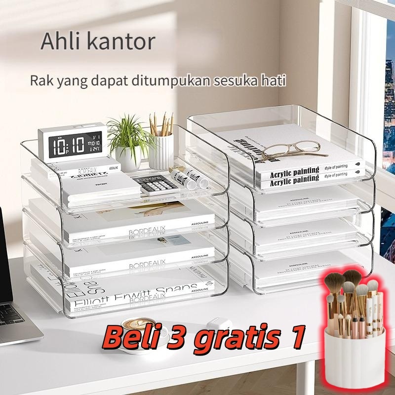 Susun Tray File Dokumen Susun / Rak Kertas Organizer Document Paper Meja Kantor Transparant, nampan 