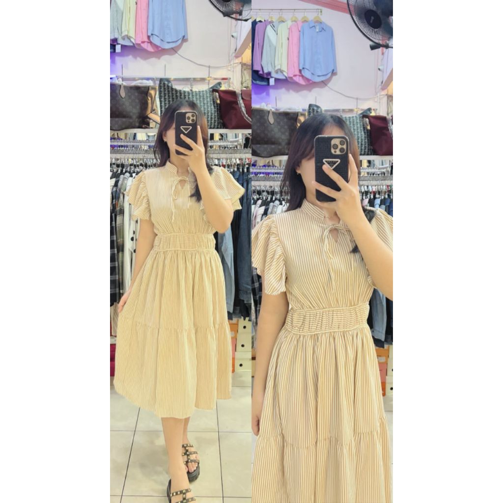 DRES NATAL MODEL TERKINI MOTIF SALUR PREMIUM IMPORT BKK