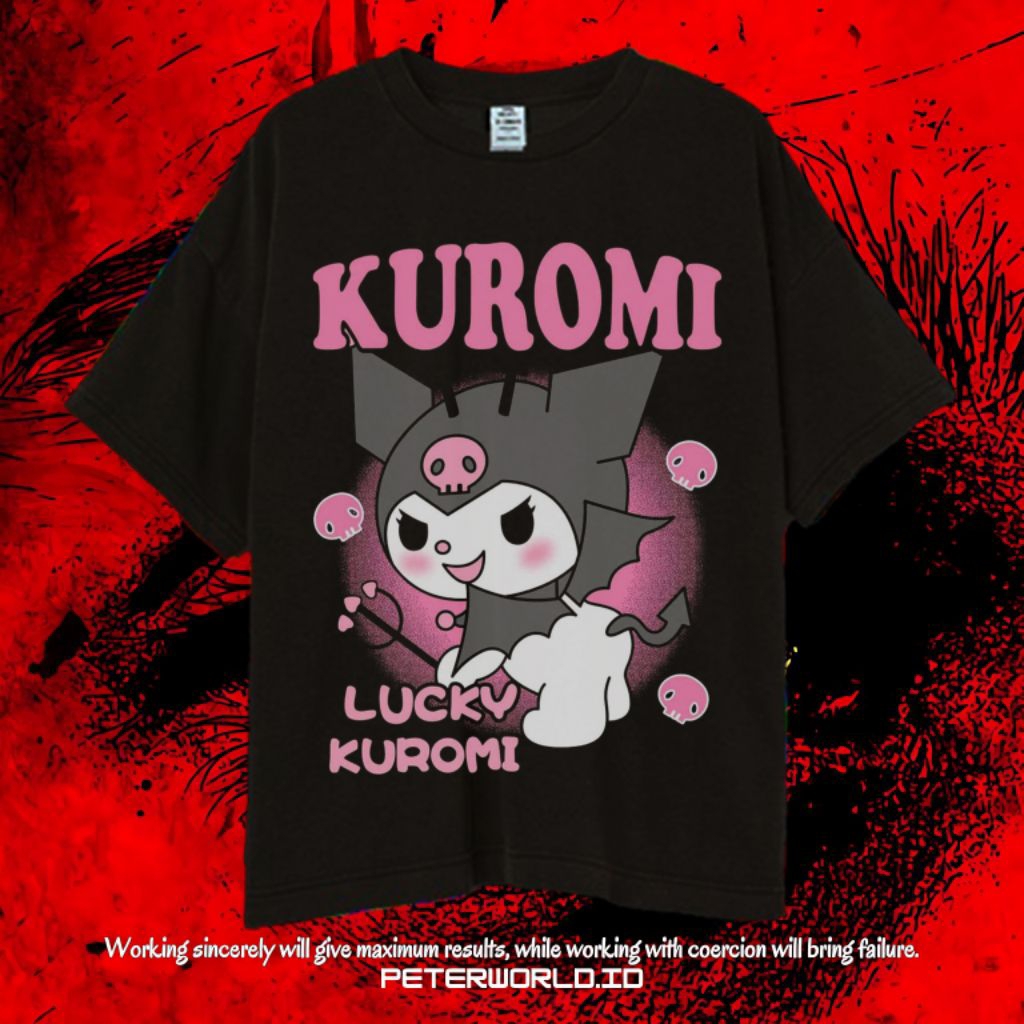 Kaos Kuromi Lucky Kuromi Oversize Black Vintage Tee | Kaos Oversized | Kaos Black | Oversized T shir