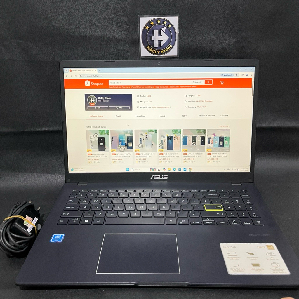 LAPTOP ASUS VIVOBOOK E510MAB CELERON N4020 4GB SSD 128GB 14INCH SECOND BERGARANSI