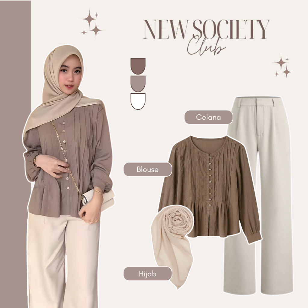 Setelan Wanita Kekinian Outfit Hangout Gen Z (Tiffany Blouse, Celana Kulot, Bella Square) - BO089