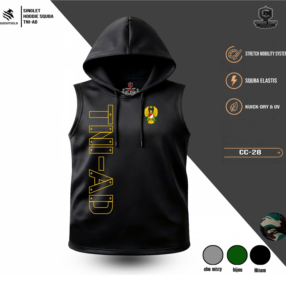 Singlet Gym Hoodie TNI-AD – Tanktop Olahraga Fitness Combat Core Series Army Style Bahan Scuba